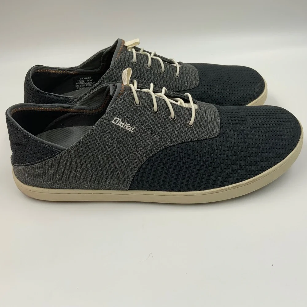 OluKai Nohea Moku Mens 11 Charcoal Grey Mesh Boat Shoes Slip On Sneakers 10283